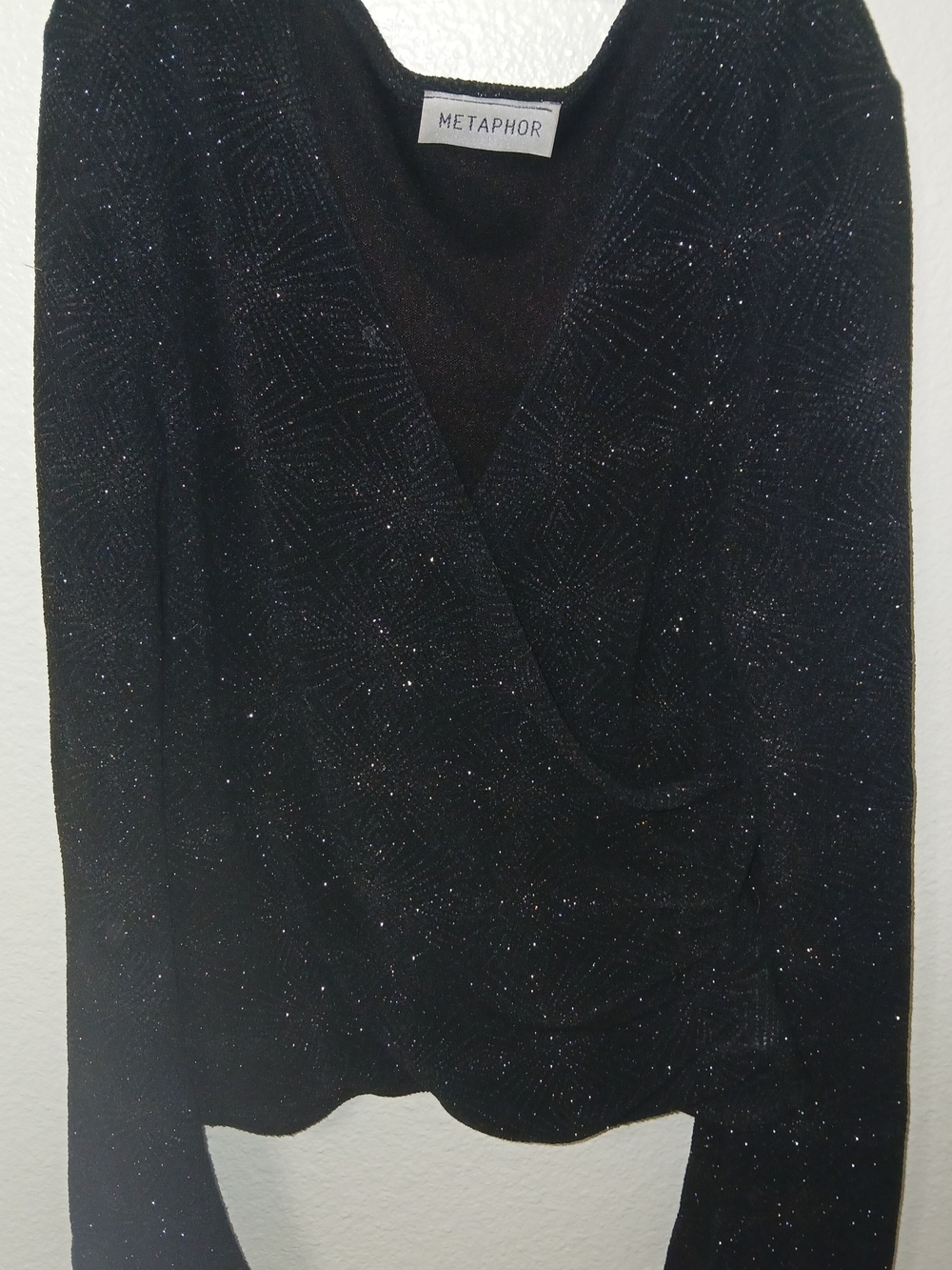 Metaphor Black Sparkle Draped Neck Top